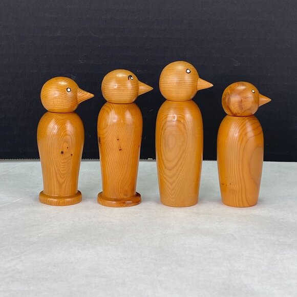 Vintage Wood Bird Figurines Removable Posing Heads Set of 4 - Picture 4 of 10